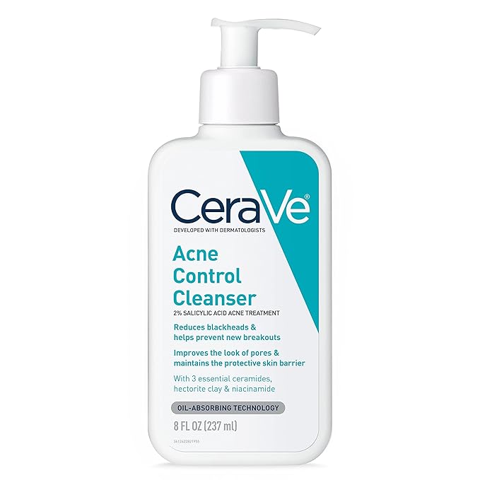 CeraVe Acne Treatment Face Wash, Salicylic Acid Cleanser with Purifying Clay, Niacinamide, and Ceramides, Pore Control and Blackhead Remover, 8 Ounce-FemmiqueWomen
