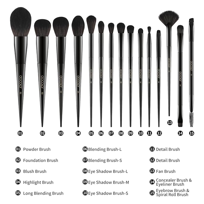Docolor Makeup Brushes 15Pcs Obsidian Makeup Brush Set Premium Synthetic Powder Kabuki Foundation Contour Blush Concealer Eye Shadow Blending Eyeliner Crease Eyebrow Make Up Brush Kit-FemmiqueWomen