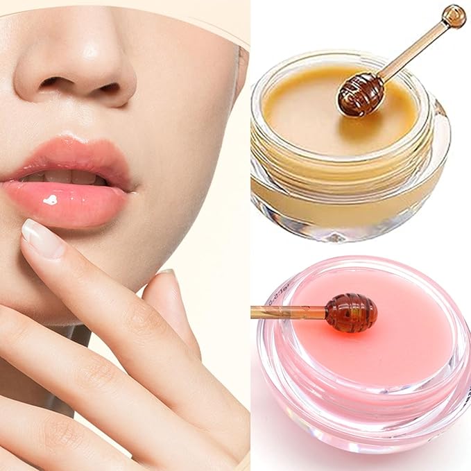2 Pcs Lip Balm Honey Pot Lip Treatment Overnight Lip Sleeping Balm Strawberry Honey Pot lip Mask Moisturizing Exfoliating Prevent Dry & Cracked Diluting Lip Lines (Honey & Strawberry)-FemmiqueWomen