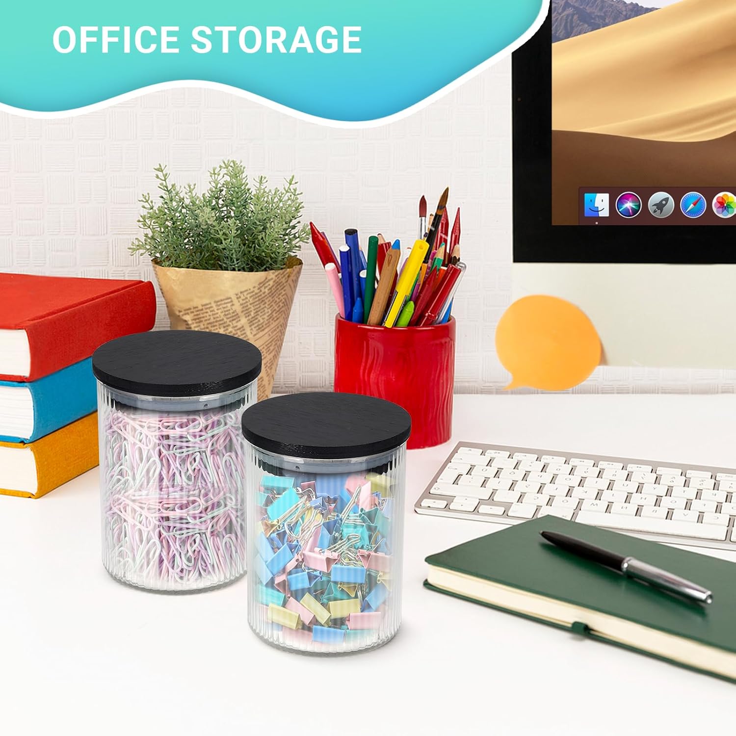 2 Pack Ribbed Glass Qtip Holder Dispenser Set - Apothecary Jars with Lids - Bathroom Canister Storage Organizer and Vanity Makeup Organizer for Cotton Ball, Cotton Swab, Cotton Round Pads,Floss-FemmiqueWomen