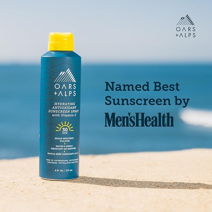 Oars + Alps Hydrating SPF 30 Sunscreen Spray, Naturally Derived Skin Care Infused with Vitamin C and Antioxidants, Water and Sweat Resistant, 6 Oz, 1 Pack-FemmiqueWomen