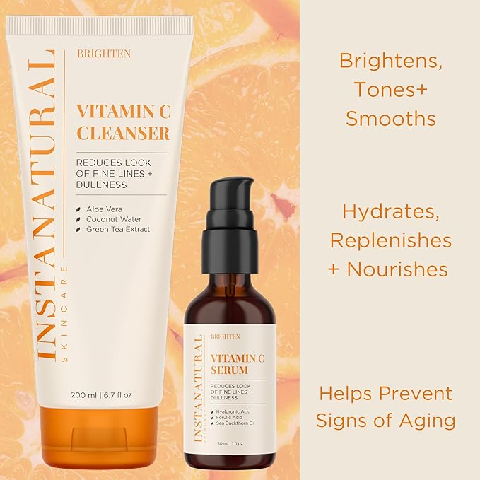InstaNatural Vitamin C Cleanser and Serum Kit, Brightens and Reduces Signs of Aging, Fine Lines and Wrinkles, with Botanical Extracts-FemmiqueWomen
