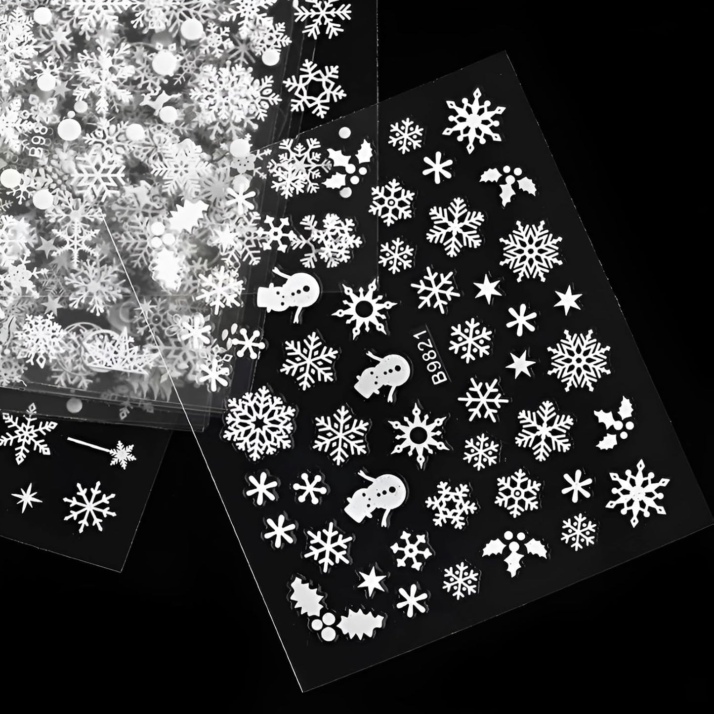 30 Sheets Christmas Nail Art Stickers Decals 3D Self-Adhesive Snowflake Nail Stickers White Snowmen Santa Claus Elk Nail Supplies New Year DIY Nail Decals-FemmiqueWomen