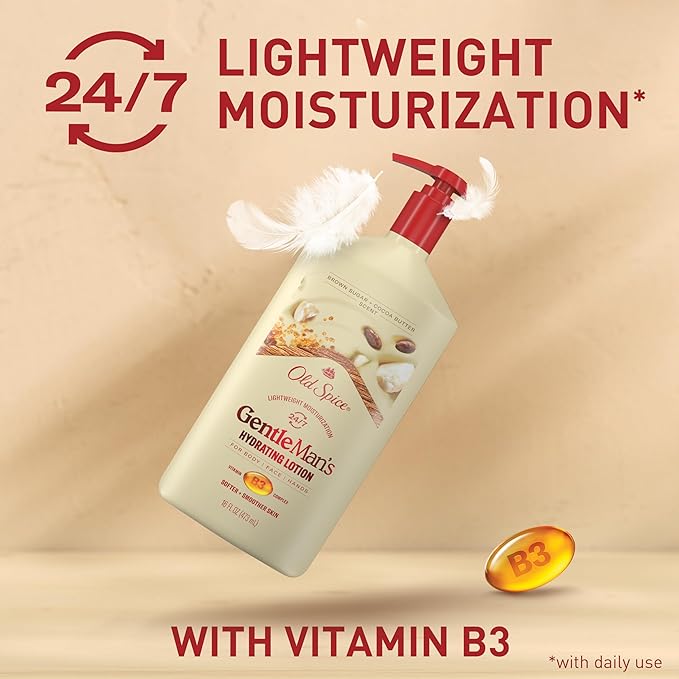 Old Spice Hand, Face & Body Lotion for Men, 24/7 Lightweight Moisturization with Vitamin B3, Instant Absorption, For All Skin Types, Brown Sugar + Cocoa Butter Scent, 16 oz-FemmiqueWomen