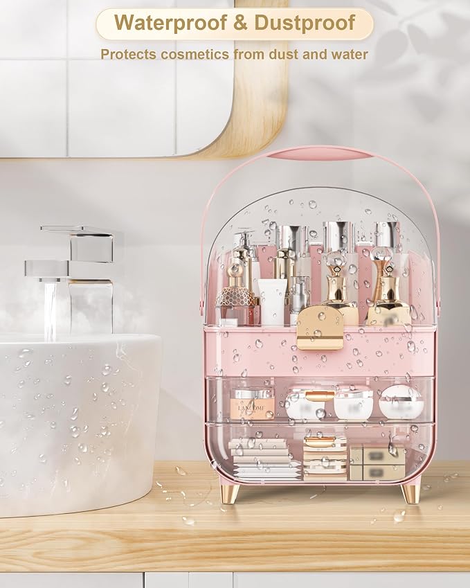 Makeup Organizer, Skincare Holder Bathroom Counter Organizer, Storage Box Cosmetic Display Cases, Teen Girl Gifts Trendy Stuff Make up Organizers for Vanity, Dresser, Countertop (Pink)-FemmiqueWomen