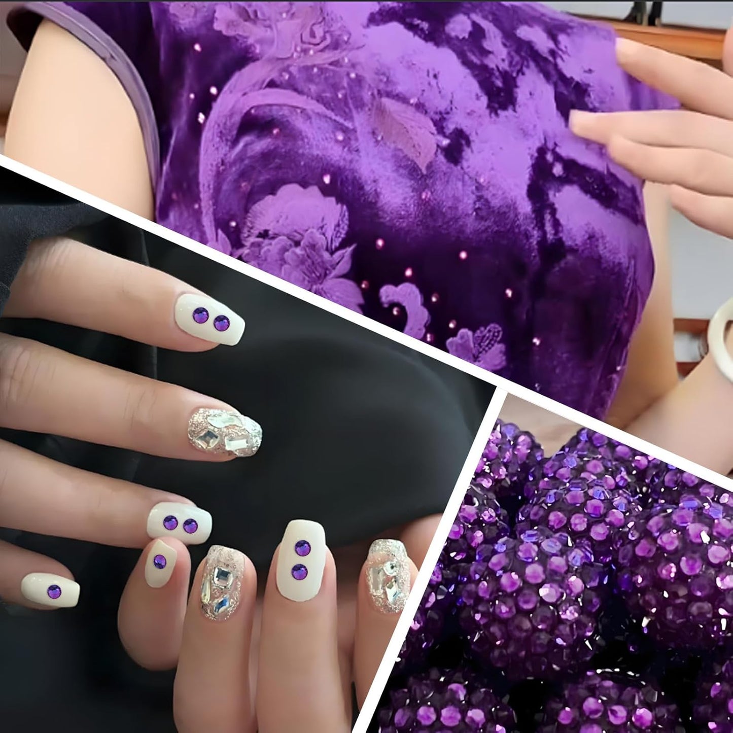 3000 PCS SS8 Flatback Rhinestones,12-Facet Diamond-Cut Glass Gems for Nail Art,Clothing,DIY Crafts,Glue-On Decoration Stones with Silver Backing,Purple Velvet-FemmiqueWomen