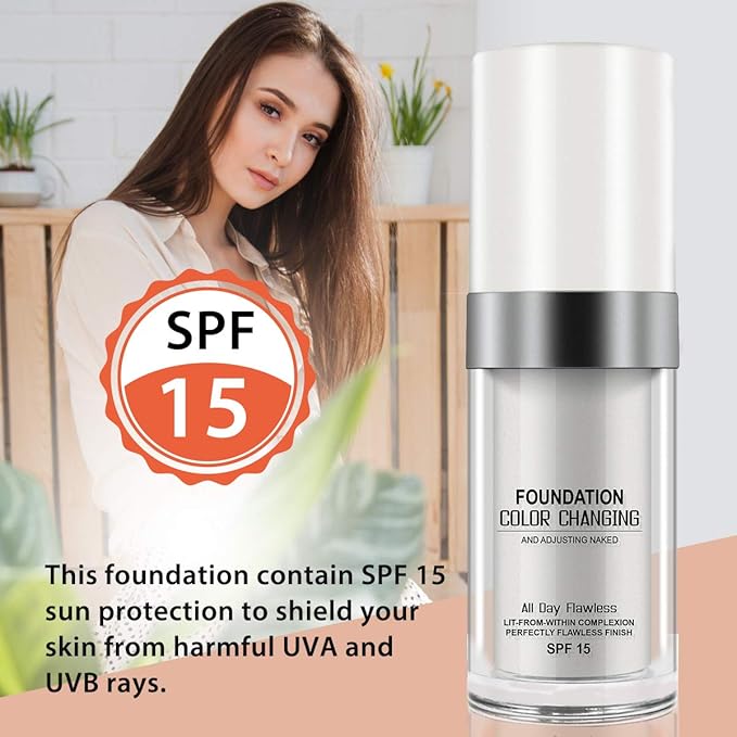 30ML Flawless Colour Changing Warm Skin Tone Foundation,Naturally Blends Moisturizing foundation makeup,Long Lasting Waterproof Poreless Liquid Foundation SPF 15 for Face Makeup-FemmiqueWomen