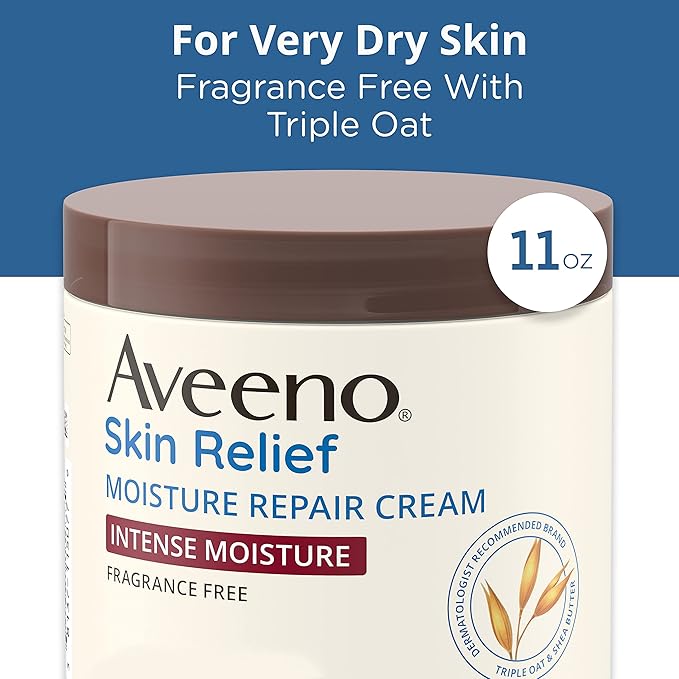 Aveeno Skin Relief Intense Moisture Repair Body Cream with Triple Oat & Shea Butter Formula, Helps Relieve & Restore Extra-Dry Skin with Long-Lasting Moisture, Fragrance-Free, 11 oz-FemmiqueWomen