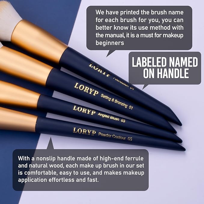 LORYP Makeup Brushes Set Labeled 18 Piece Face and Eye Brush Set Ultra soft hair Foundation, Concealer, Blush, Contour, Blending, Eyeshadow Blue Brush kit-FemmiqueWomen