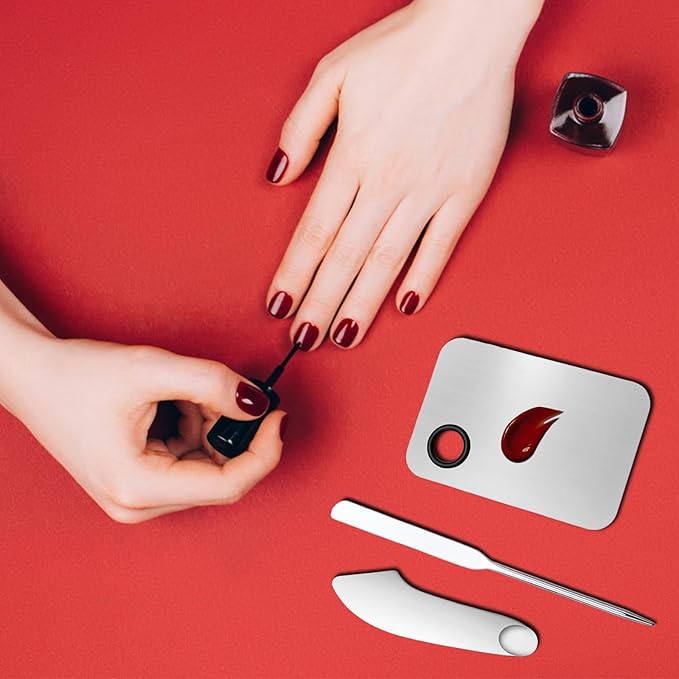 3 Pcs Makeup Foundation Spatula Spoon Tool Set, Make Up Mixing Palette Tray, Stainless Steel Skin Care Spatula, Cosmetic Scoop Scraper for Skincare Face Eye Cream (Silver)-FemmiqueWomen