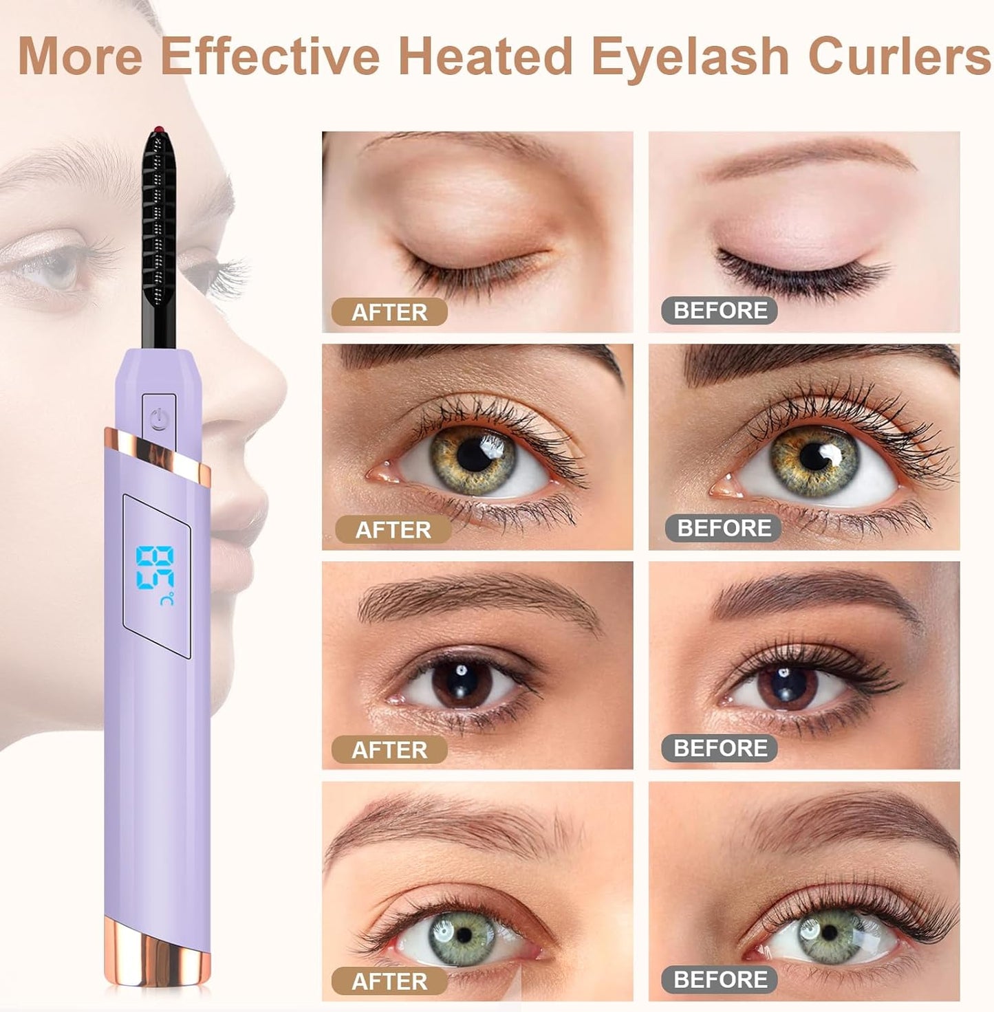 Heated Eyelash Curler, Electric Eyelash Curler, Rechargeable Lash Curler with Eyelash Comb for Makeup Natural Curling Eye Lashes and 24 Hours Long Lasting - Purple 2025 Updated New Model-FemmiqueWomen