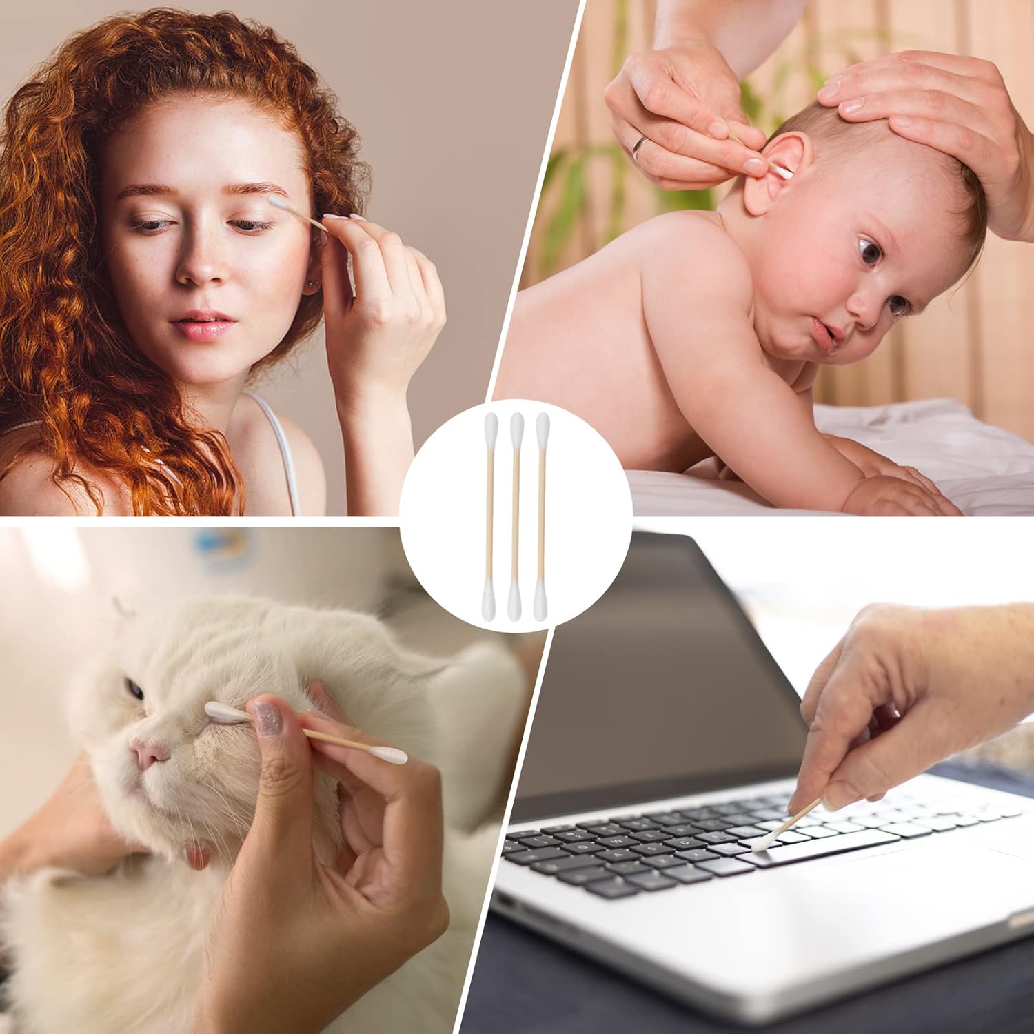 300 Pcs Cotton Swabs Set For Pet Owners, 100 Pcs 6 Inch Long Cotton Swabs & 200 Pcs Cotton Swabs, Pet Supplies For Dogs Cats, Eyes Ears & Nose Cleaning Solution-FemmiqueWomen