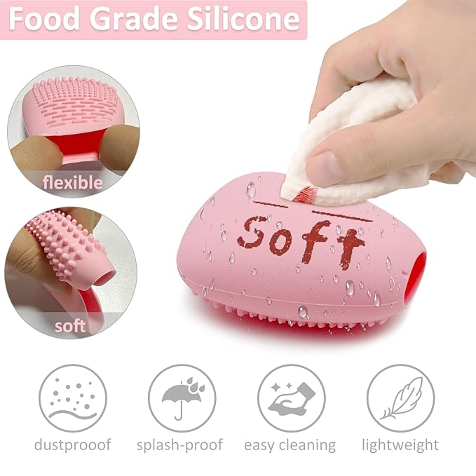 Silicone Travel Make-up Brush Holder with Cleaner Mat Pad, Organizer Case Covers for Foundation Eye Lip Brushes Storage Cleaning, Gift for Women Girl-friend Mother Wife, 5-Pcs Large + 7 Small, Pink-FemmiqueWomen