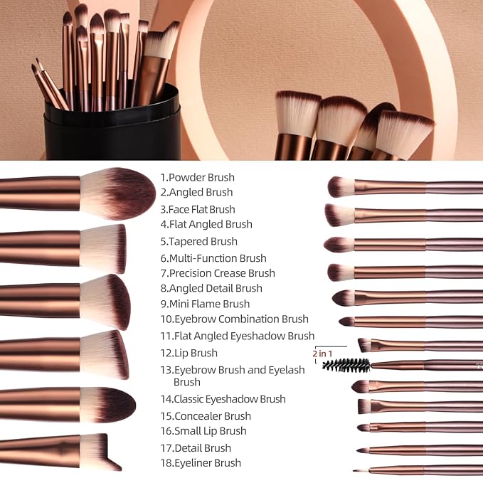 BS-MALL Makeup Brush Set 18 Pcs Premium Synthetic Foundation Powder Concealers Eye shadows Blush Makeup Brushes with black case (B-Brown)-FemmiqueWomen