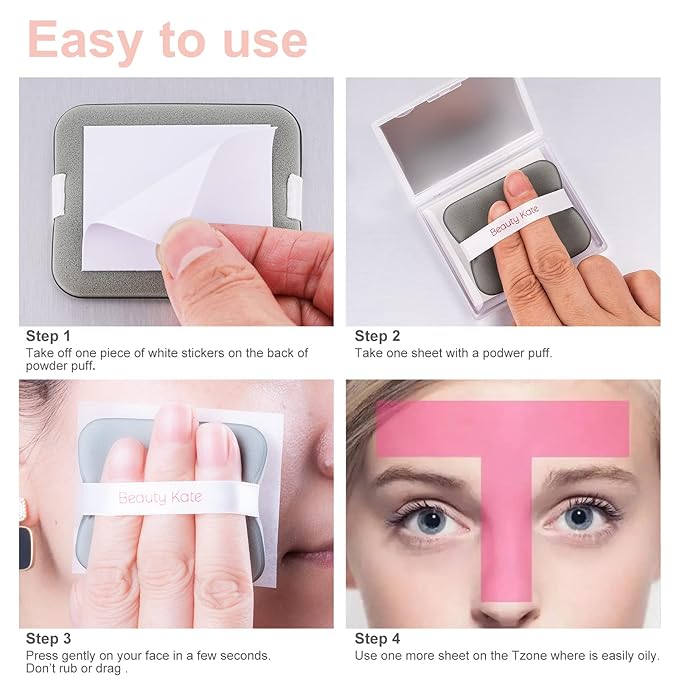 2 Pack Matter Blotting Paper for Oily Skin Total 100 Sheets with Mirror Case and Makeup Puff - Easy Dispensing Oil Blotting Sheets for Face,Makeup Friendly Oil Absorbing Sheets-FemmiqueWomen