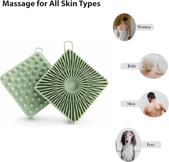 2 PC Silicone Exfoliating Body Scrubber, Silicone Body Shampoo Brush, Soft Silicone Loofah for Sensitive Skin, Shower Silicone Hair Scalp Massager, Easy to Clean, Lather Well(Black&Green)-FemmiqueWomen