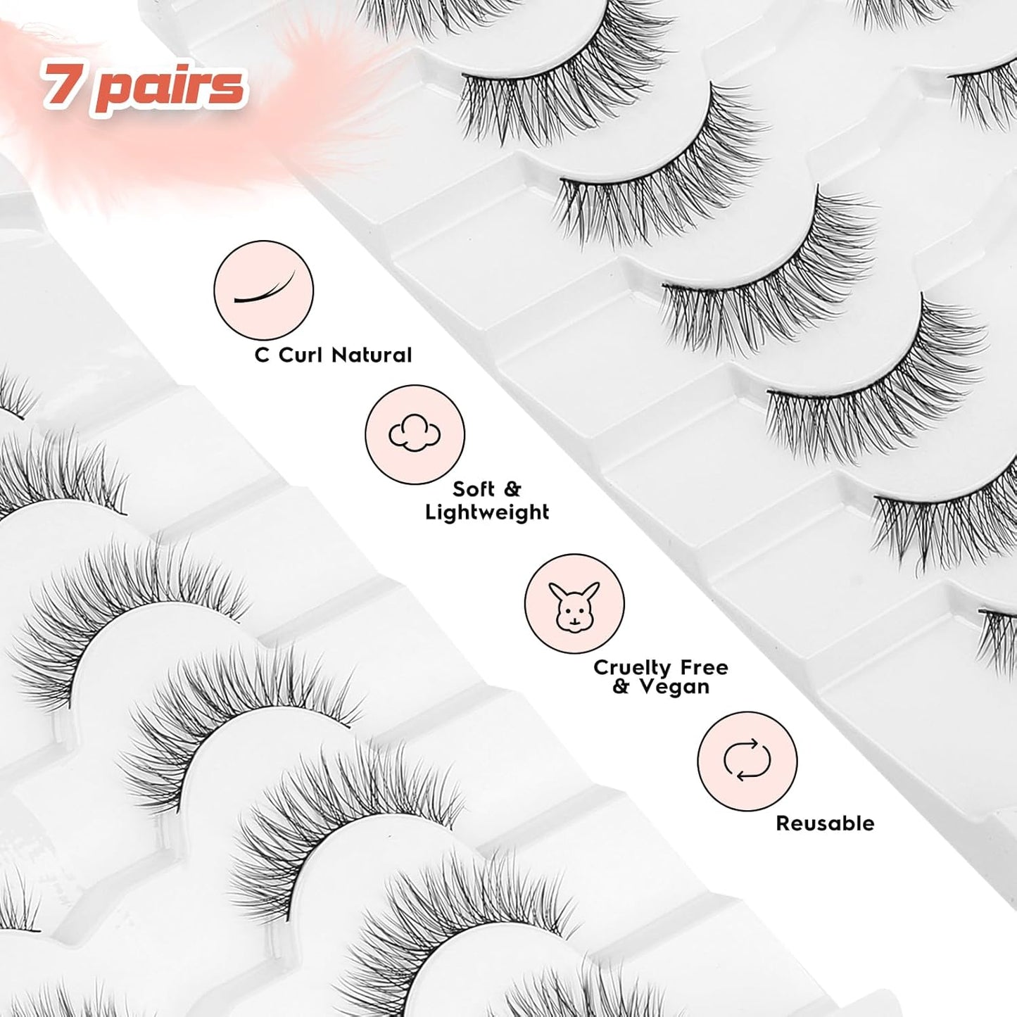 Eyelashes Short Natural Lashes Wispy Eyeashes Natural Look 10mm Strip Lashes False Eyelashes C Curl Eye Lashes Pack 0.1MM Thin Band 3D Volume Soft Eyelash Siligli Lash 7 Pair-FemmiqueWomen