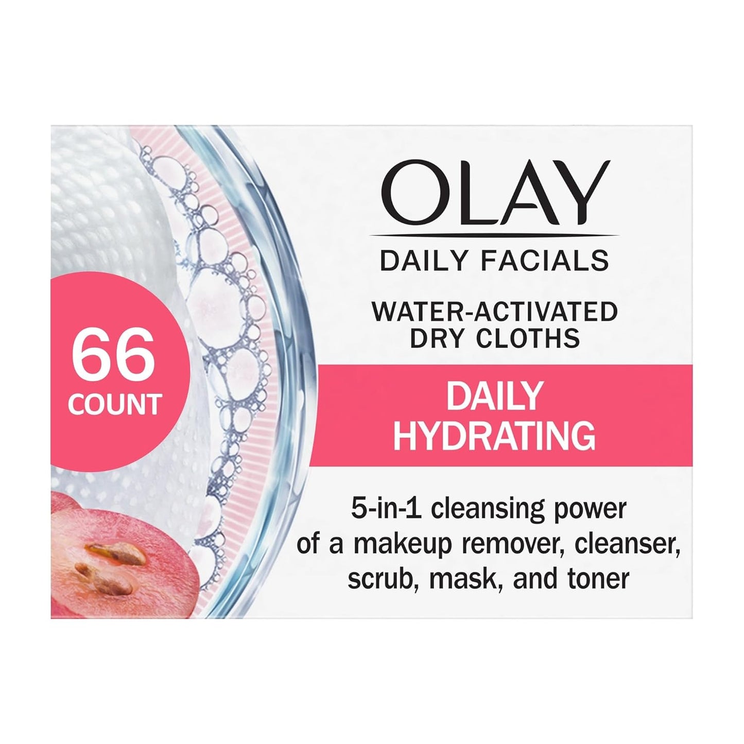 Olay Daily Facials, Daily Clean Makeup Removing Facial Cleansing Wipes, 5-in-1 Water Activated Cloths, Exfoliates, Tones and Hydrates Skin, 66 count-FemmiqueWomen