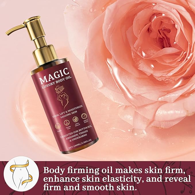 Magic Body Firming Oil, Luxury Body Oil for Crepe Skin, Tightening & Hydrating Body Oil After Shower with Vitamin E and Rosehip, Non-Greasy Body Serum Oil for Thighs, Arms, Chest, 100ML / 3.38 Fl Oz-FemmiqueWomen