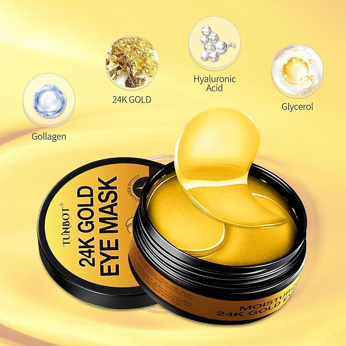 24K Gold Eye Mask - 60 Pieces, Collagen Hyaluronic Acid Eye Mask, Anti-aging, Remove Dark Circles, Puffiness and Wrinkles, Refreshes Skin, Suitable for Both Men and Women-FemmiqueWomen
