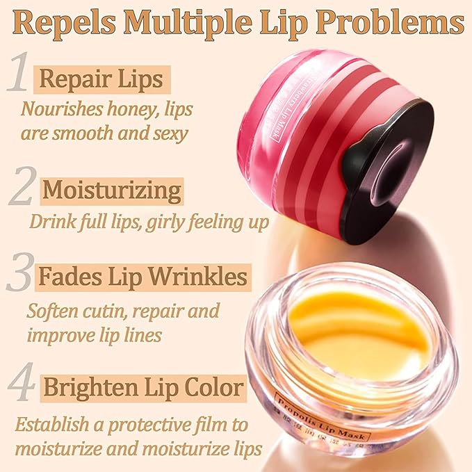 2 PCS Lip Balm Honey Pot, Honey & Strawberry Lip Sleeping Mask Vitamin E & Moisturizing Propolis Lip Balm with Stick, Prevention Dry and Cracked Lip Scrubs Exfoliator Lip Wrinkle-FemmiqueWomen