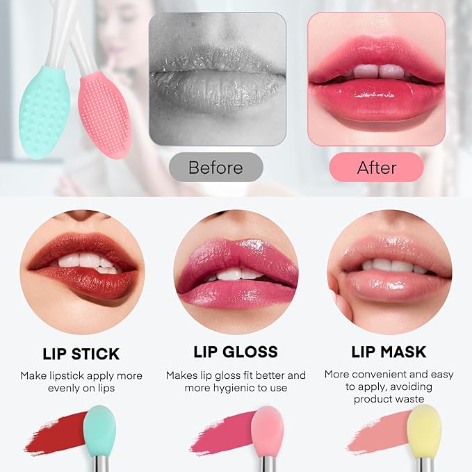 Unaone Lip Scrub Brush - 3 PCS Dual-ended Lip Scrubber Exfoliator and Silicone Lip Brush, 2-in-1 Silicone Lip Scrub Tool Lip Mask Applicator, Gentle Exfoliator & Applicator for Soft-FemmiqueWomen