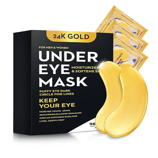 100Pcs/50Pairs Under Eye Patches Gold for Dark Circles, Puffy Eyes, and Wrinkles, 24K Gold Eye Mask for Face, Eye Cream for Men and Women-FemmiqueWomen