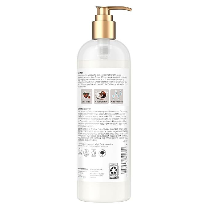 SheaMoisture Daily Hydration Body Lotion with 100% Virgin Coconut Oil, Shea Butter, Coconut Milk and Pro-Ceramides, Quickly Nourish & Soften Skin, 24H Moisturizing 16 oz-FemmiqueWomen