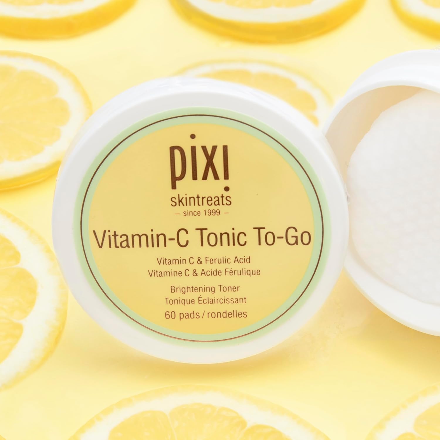 Pixi Vitamin-C Tonic to-Go, Brightening & Toning, Containing Vitamin-C & Probiotics, Boosting Skin Luminosity, Alcohol-Free Daily Balancing Toner Pads On The Go, 60 Pads-FemmiqueWomen