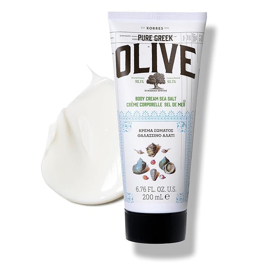 KORRES Olive Body Lotion for Dry Skin, Moisturizer Cream with Vitamin E, Aloe and Pure Greek Olive Oil for Body Care, Hydrating and Nourishing for Smooth, Supple Skin, Sea Salt Scented, 6.76 fl oz-FemmiqueWomen