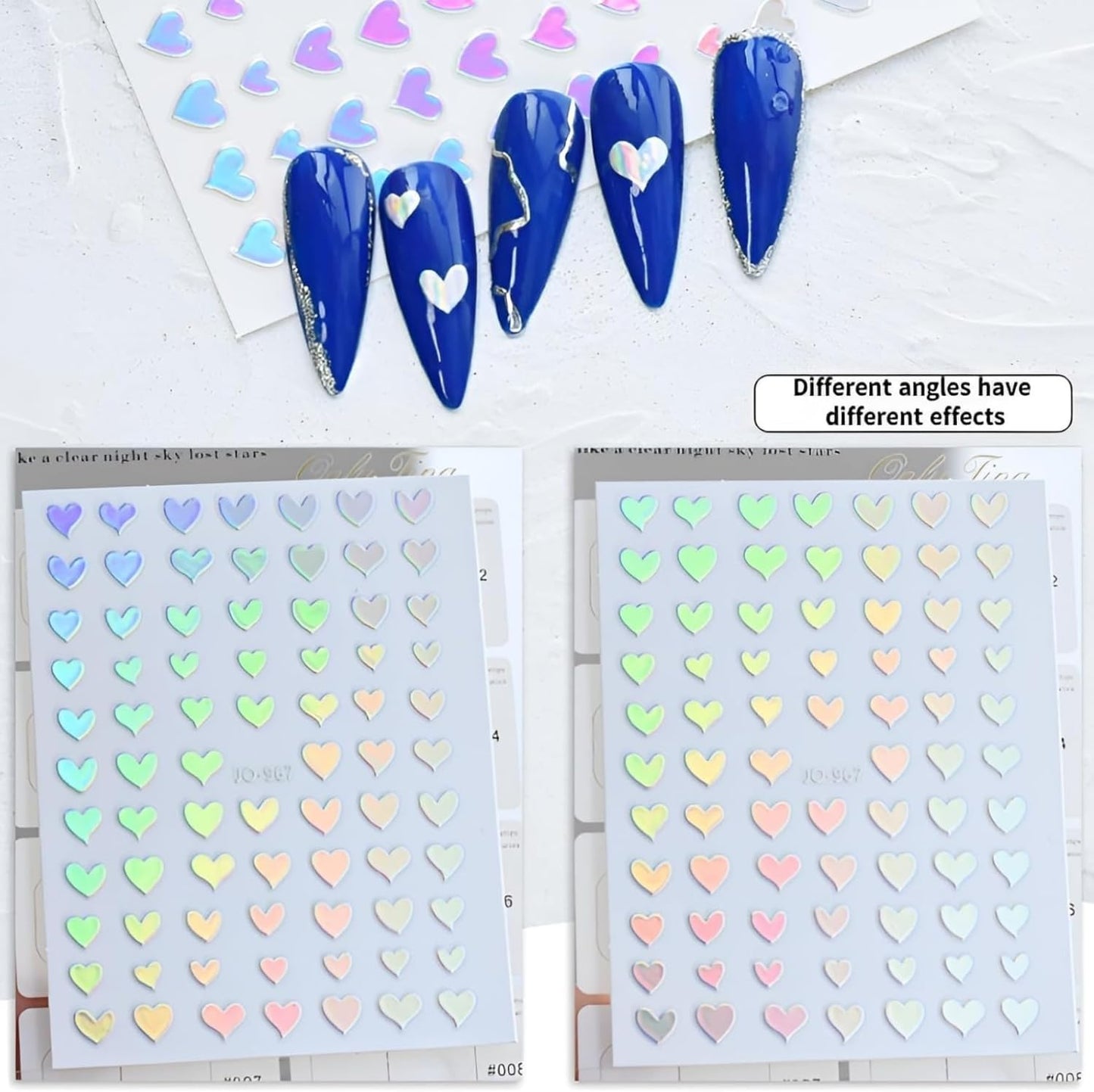 12 Sheets Aurora Nail Stickers for Nail Art 3D Self Adhesive Moon Star Nail Art Stickers Aurora Nail Decals Glitter Holographic Nail Design Heart Nail Art Supplies DIY Manicure Decorations for Women-FemmiqueWomen