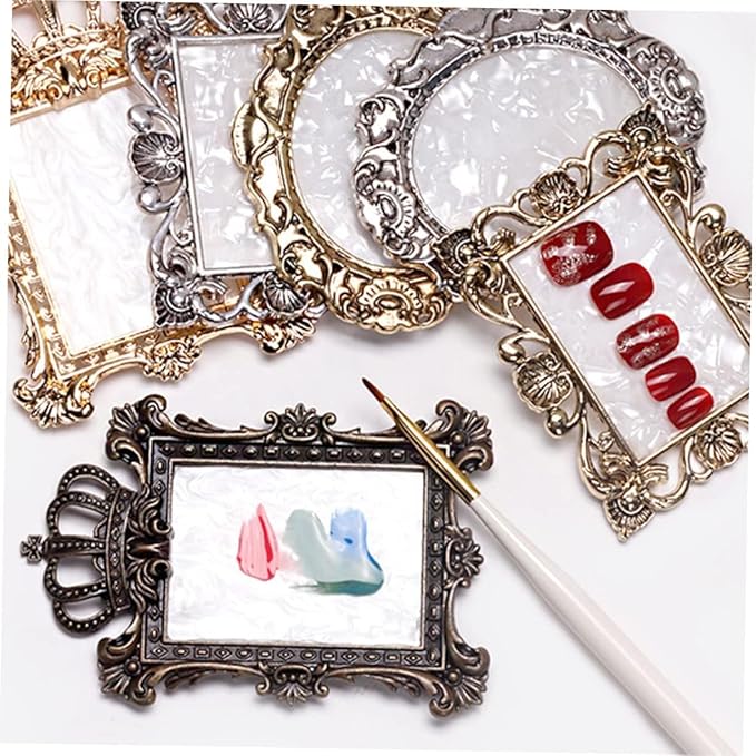 2 Pcs Nail Art Palette Nail Mixing Palette Polish Color Mixing Plate Golden Edge Nail Holder Display Board Heart Shape Cosmetic Mixing Tools (Gold)-FemmiqueWomen