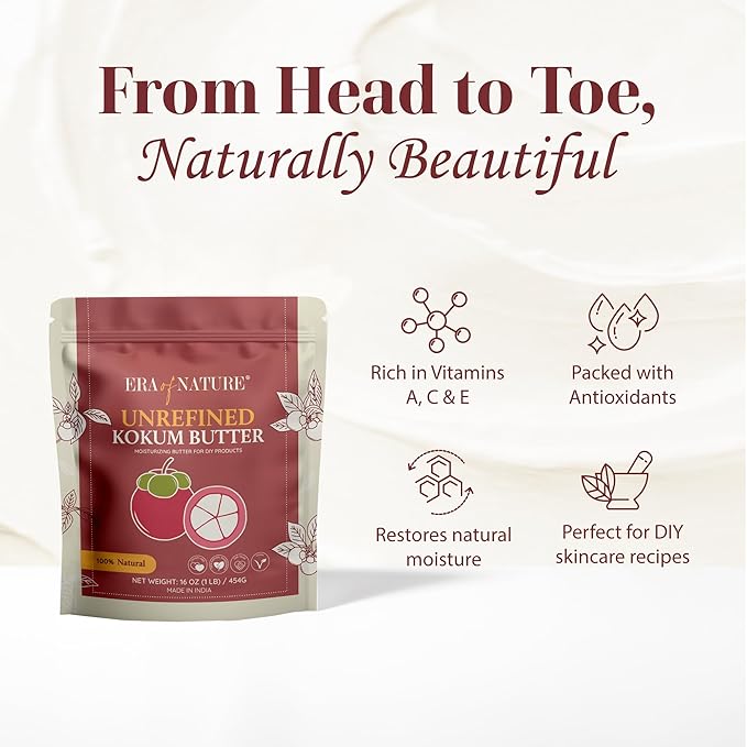 era of nature Kokum Butter Raw - 16 oz (1lb) - Natural Butter for Body Butters, Lotion Bars, Lip Balm, Soap Making – Blends Well with Shea or Cocoa Butter – For Stretch Marks, Scars, Pregnancy Care-FemmiqueWomen