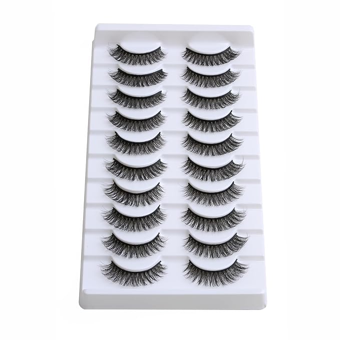 SUNWELL False Eyelashes 12mm Mink Lashes Natural Look 3D Faux Mink Eye Lashes Soft Reusable Luxury Volume Fake Eyelashes 10 Pairs Pack-FemmiqueWomen