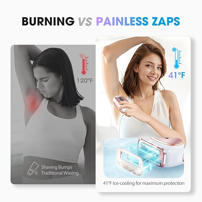 IPL Laser Hair Removal Device for Women & Men - Home 45°F Ice-Cooling Contact for Painless & Long-Lasting Results, 86% Hair Reduction in 3 Weeks for Full Body & Bikini Line, Rose Gold-FemmiqueWomen