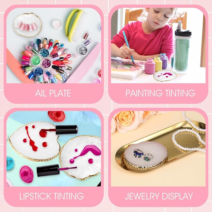 2pcs Resin Nail Art Palette Nail Painting Mixed Color Palette Gold Edge Round Makeup Holder Heart Shape Nail Polish Plate Cosmetic Mixing Tools Nail Gel Display Board-FemmiqueWomen