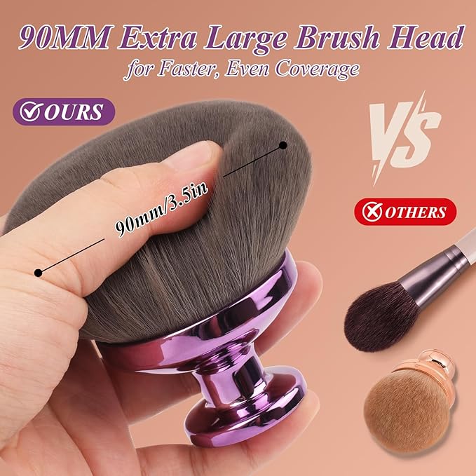 90MM Extra Large Self Tanner Kabuki Makeup Brush – Ultra Soft Dense Vegan Bristles for Body Makeup, Bronzer & Foundation–Applies Tanning Mousse, Lotion & Self Tanner，Wet & Dry (Purple)-FemmiqueWomen