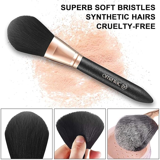 OMANIAC Makeup Brush Set Professional, 12 Pearlescent Wood Handle Makeup Brushes, Premium Cruelty-Free Synthetic Fiber Hair, Travel Make up Brushes Set with Case (Black).-FemmiqueWomen