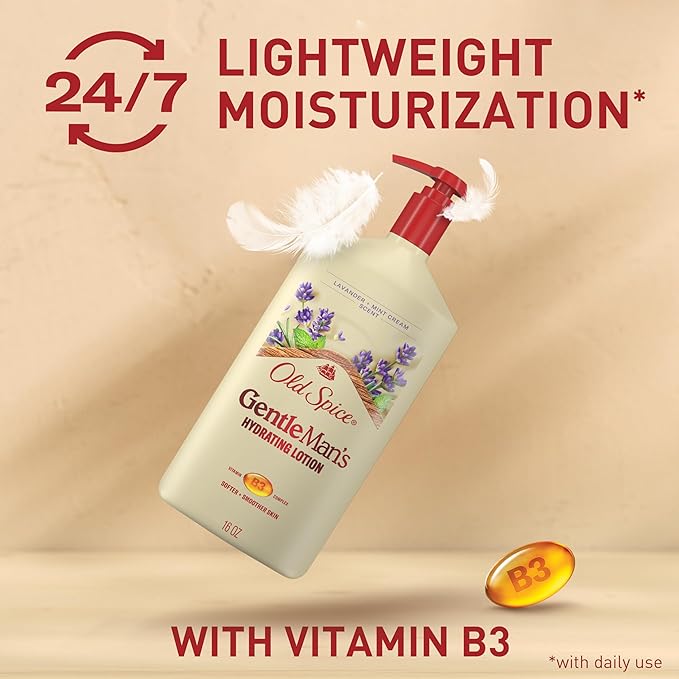 Old Spice Hand, Face & Body Lotion for Men, 24/7 Lightweight Moisturization with Vitamin B3, Instant Absorption, For All Skin Types, Lavender + Mint Cream Scent, 16 oz-FemmiqueWomen