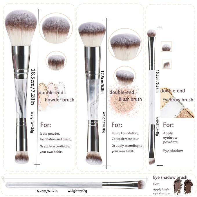4 pcs makeup brushes, double head makeup brush set, loose powder powder blusher foundation make-up concealer eye shadow eyebrow brush, multi-purpose makeup tools-FemmiqueWomen