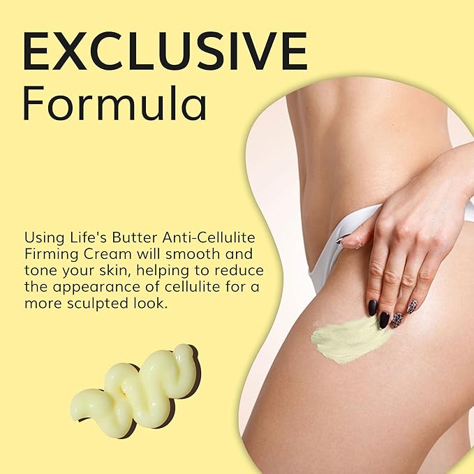 LIFE'S BUTTER Anti-Cellulite Cream - 100% Natural - Made in USA - Cruelty-Free - Hypoallergenic - Best Cellulite Reduction - Skin Firming + Tightening for Women L-Carnitine + CoQ10 + Caffeine – 6oz-FemmiqueWomen