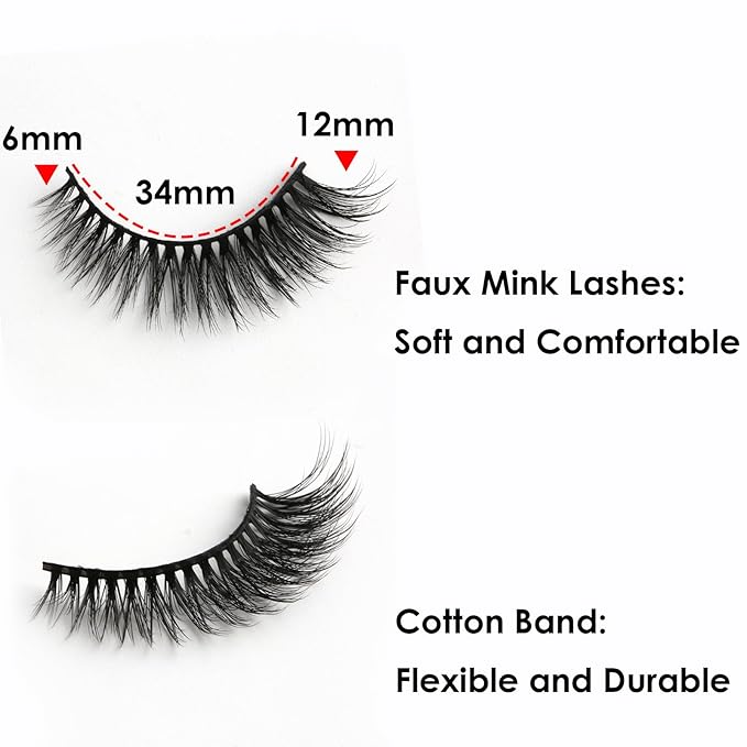 SUNWELL False Eyelashes 12mm Mink Lashes Natural Look Cat Eye Faux Mink Lashes 3D Fluffy Soft Luxury Volume Fake Lashes 10 Pairs Pack-FemmiqueWomen