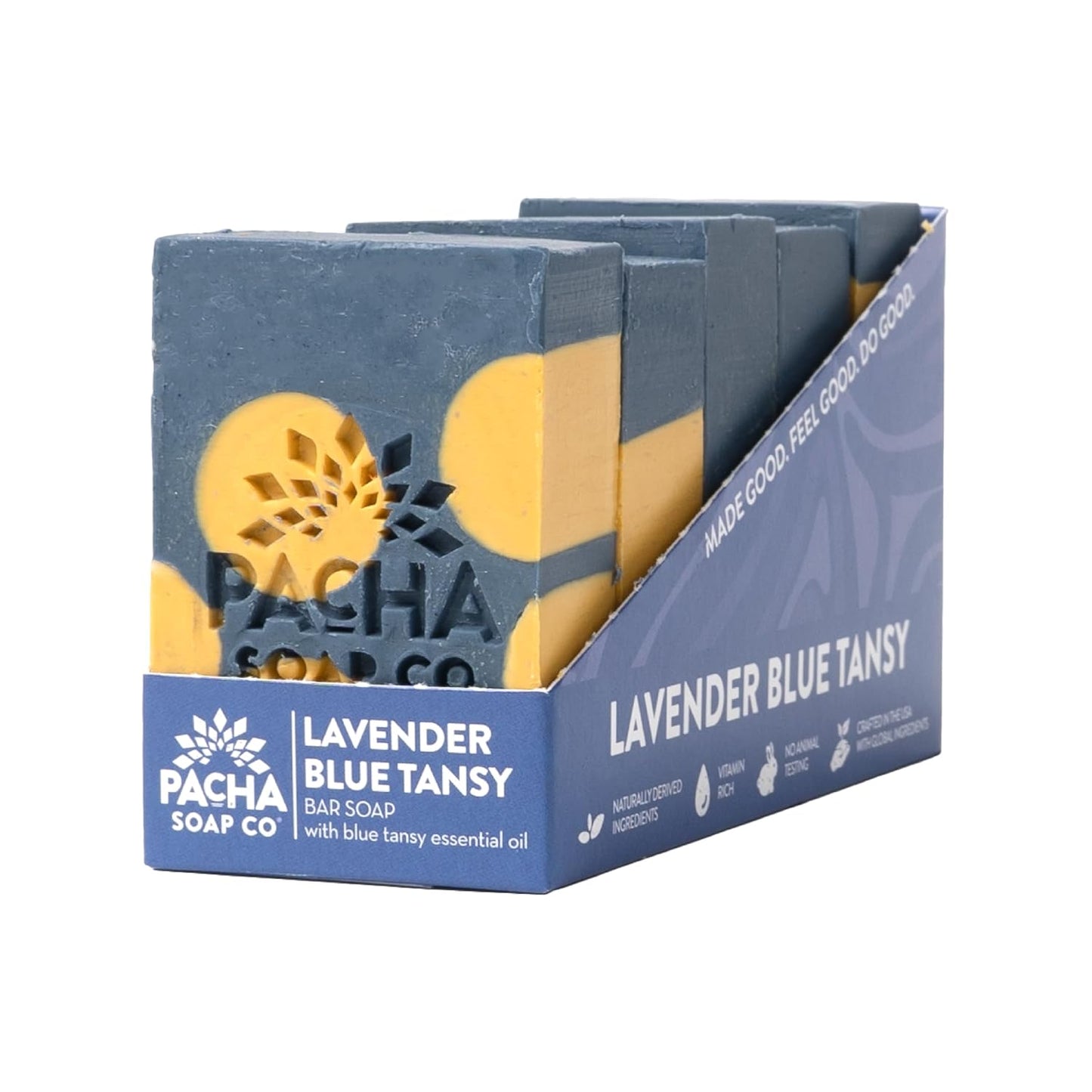 Pacha Soap Co. Bar Soap - Premium, Handcrafted, Hydrating, Natural Face Wash, Hand Cleanser, Body Wash, Soothing Essential Oils (Lavender & Blue Tansy, 5-Pack, 4 oz ea)-FemmiqueWomen