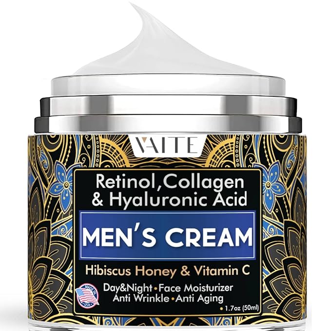 VAITE Mens Face Skin Moisturizer with Collagen, Retinol Ant-Aging, Anti-Wrinkle Under the Eyes Men's cream care for Face with Hibiscus & Honey, Hyaluronic acid, Vitamin C Made in USA-FemmiqueWomen