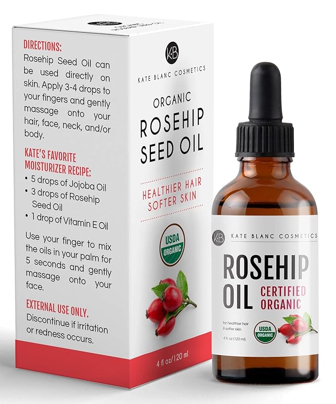 Kate Blanc Cosmetics Rosehip Oil for Face & Skin (4oz, Organic, Pure, Cold Pressed) Rosehip Seed Face Oil for Facial & Gua Sha Massage-FemmiqueWomen