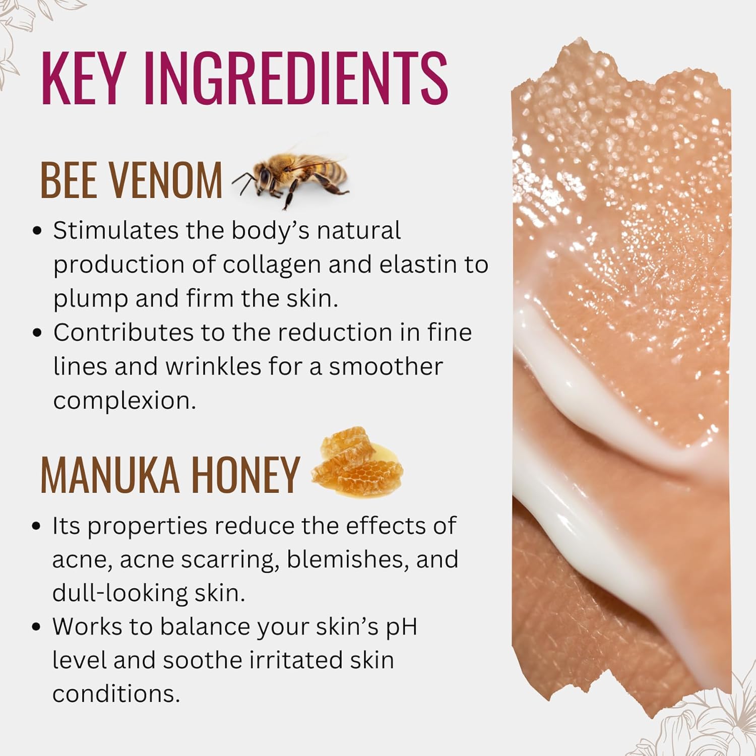 Natural Bee Venom Face Lift Treatment Cream with Active Manuka Honey, Shea, Cocoa Butter, and Jojoba – Nature’s Most Powerful Solution!-FemmiqueWomen