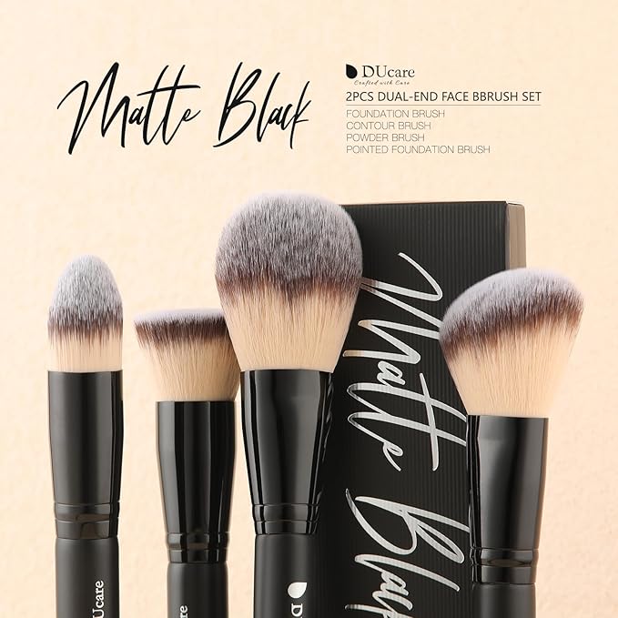 DUcare Makeup Brushes Duo End Foundation Contour Powder and Buffer Brush Bronzer Double Makeup Brush Set 2Pcs black-FemmiqueWomen