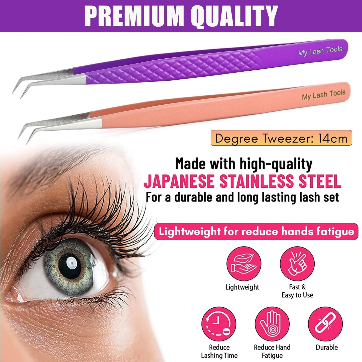 2pcs Curved Isolation Tweezers for Eyelash Extensions – 14cm Stainless Steel, Best for Individual Isolation & Classic Lashes-FemmiqueWomen