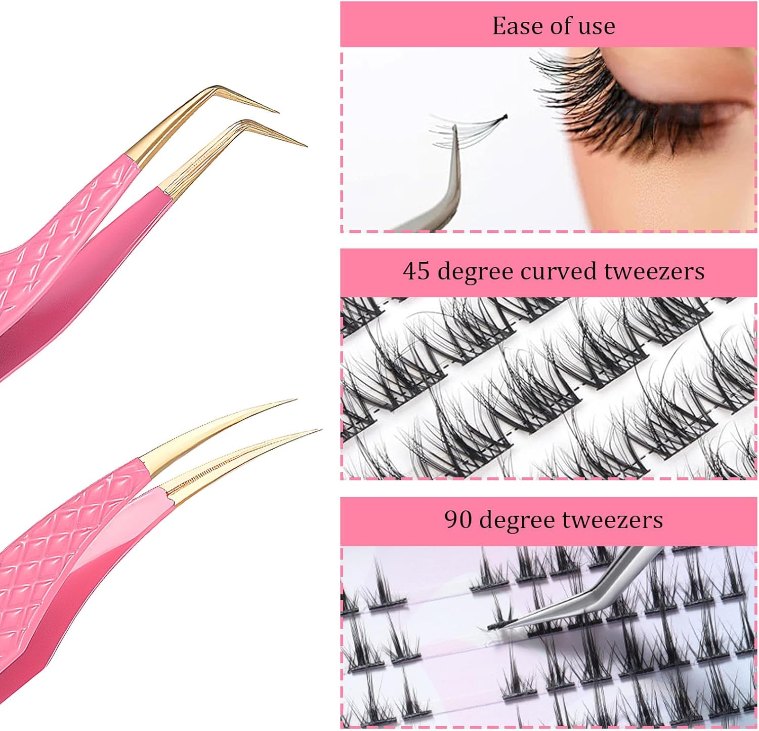 2pcs Lash Cluster Tweezers for Eyelash Extensions Straight and Curved Volume Lash Tweezers Set Lashes Cluster Tweezer for Volume Lashes Extensions, Crafting, Girls Women Beginners-FemmiqueWomen