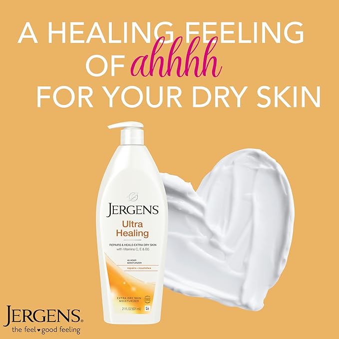 Jergens Ultra Healing Dry Skin Lotion, Hand and Body Moisturizer for Quick Absorption into Extra Dry Skin with Hydralucence Blend, Vitamins C, E and B5, White, 21 oz, Pack of 3-FemmiqueWomen